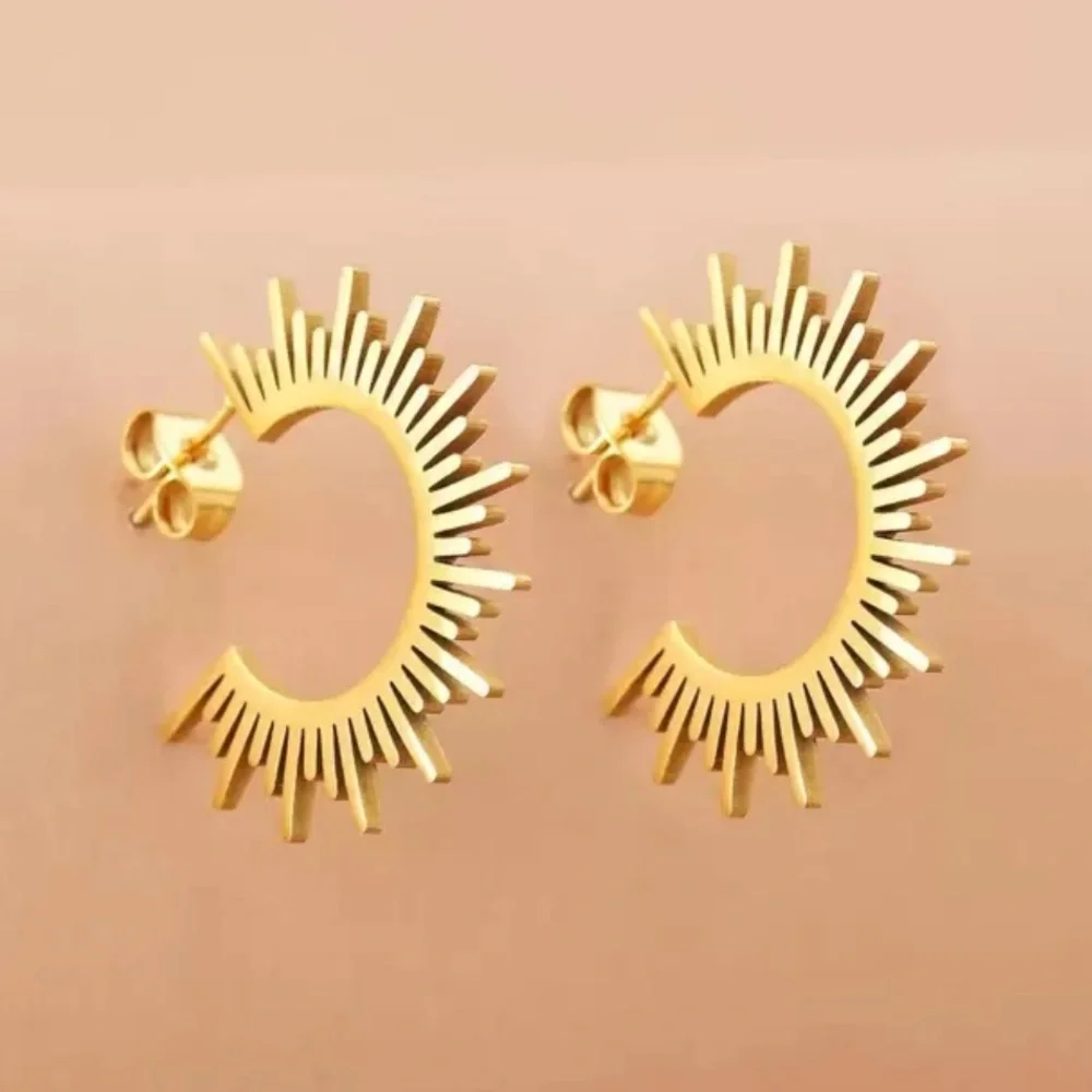 Stainless‎ steel Sunburst Hoop Earrings in gold color